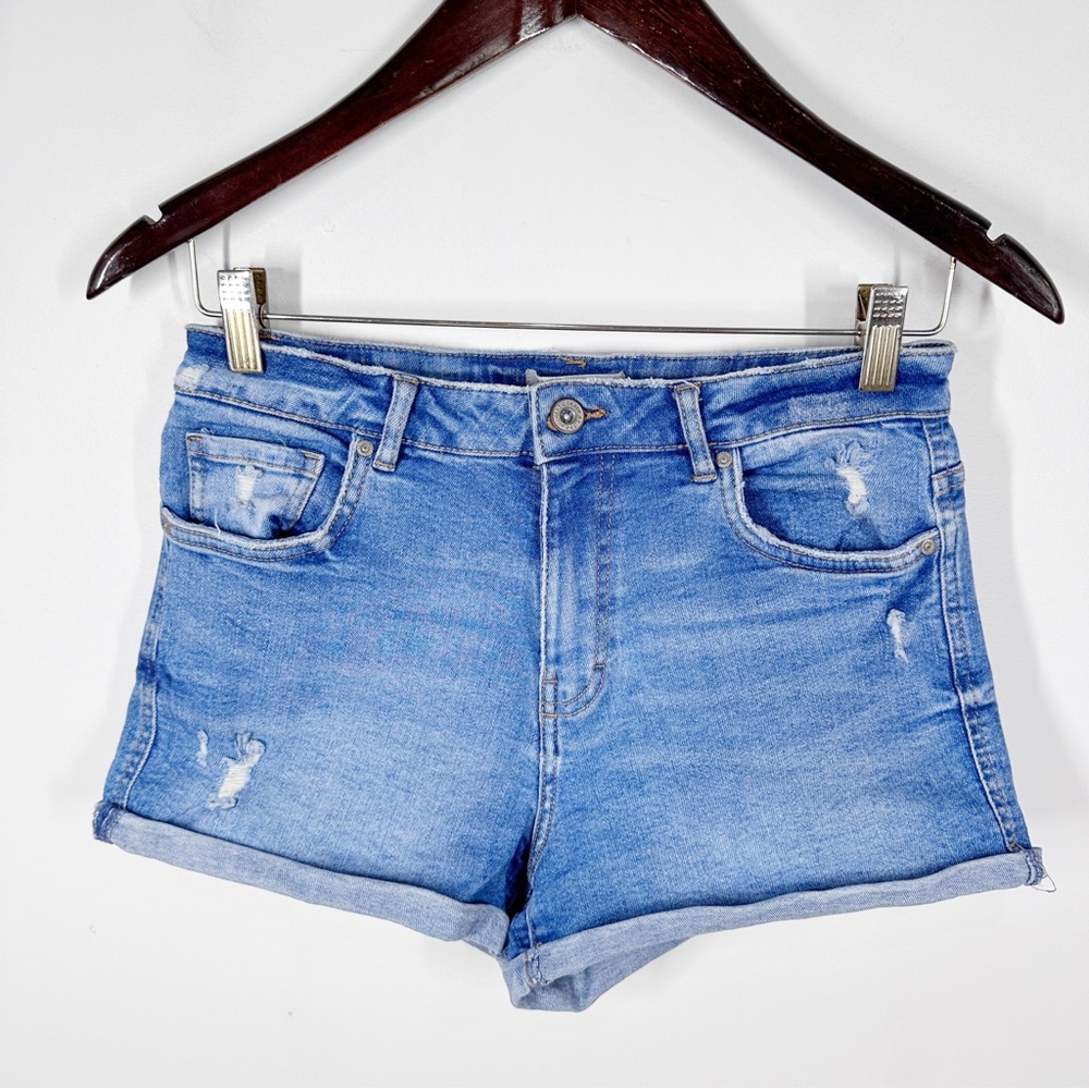 Zara High Rise Short Denim Shorts size 6 Cuffed